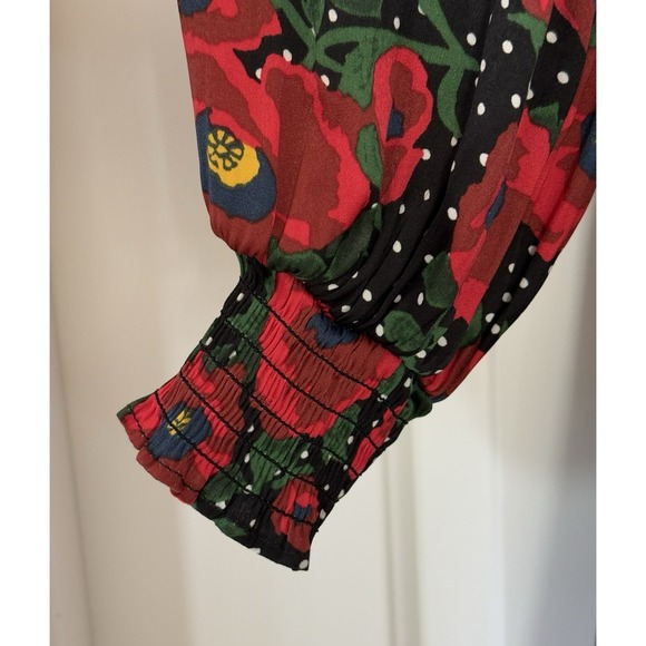 FREE PEOPLE Morning Light Satin Mini Dress in Black Poppy Floral/Polka Dot Sz 8 - Picture 5 of 16